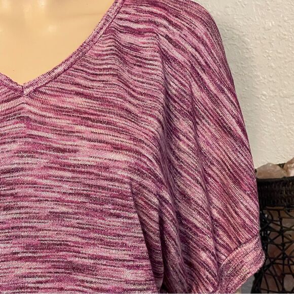 Dressbarn 1/2 Sleeve Heathered Sweater Pink White Purple Metallic Threading L - Picture 4 of 10